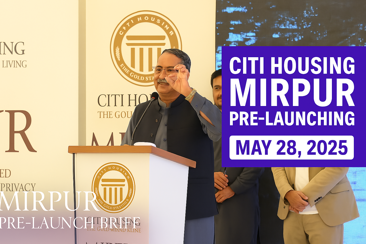 Promotional blog post for Citi Housing Mirpur Pre-Launching on May 28, 2025, highlighting event details, investment opportunities, and modern amenities. The post includes key insights from Citi Housing leadership, exclusive offers, and reasons to invest in Mirpur, AJK.